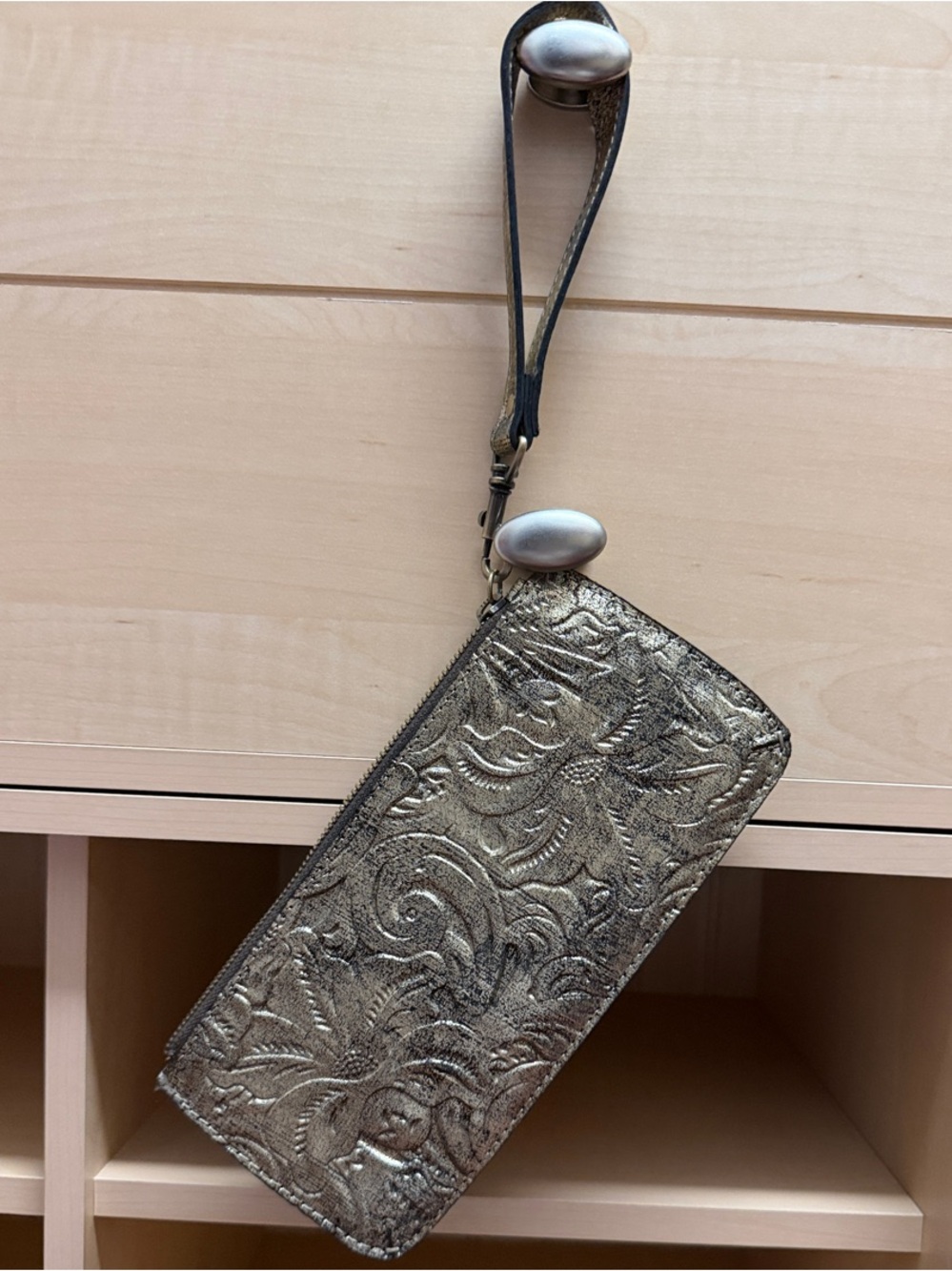 Patricia Nash Metallic Embossed Gold Wristlet Card Holder